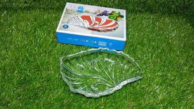 Leaf shaped Glass Serve tray of snacks, Mukhwaas, and ice cream. - dailyneed.life