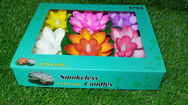 Water Floating Smokeless Candles & Lotus Flowers Sensor Led TeaLight for Outdoor and Indoor Decoration - Pack of 6 Candle, Diwali (Pack of 6) - dailyneed.life
