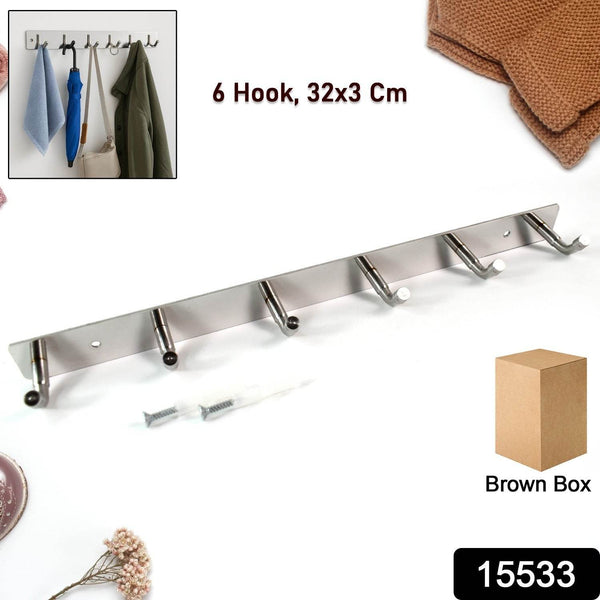 Stainless Steel Wall Mounted Coat 6 Hook Rack (32x3 / 1Pc) - dailyneed.life