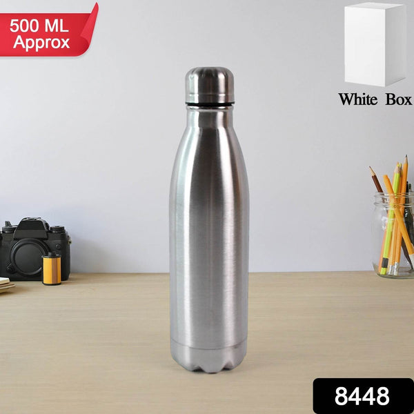 Silver Stainless Steel Water Bottle Approx 500 ML (1 Pc) - dailyneed.life