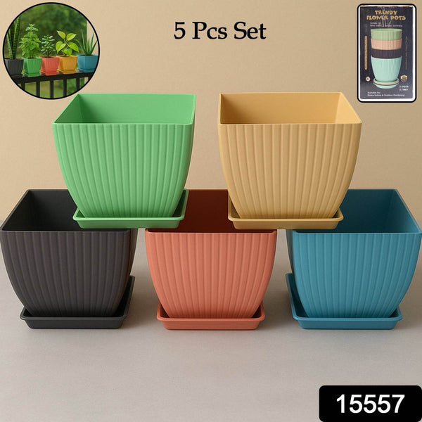 Trendy Square Plastic Flower Pots Set of 5 - dailyneed.life