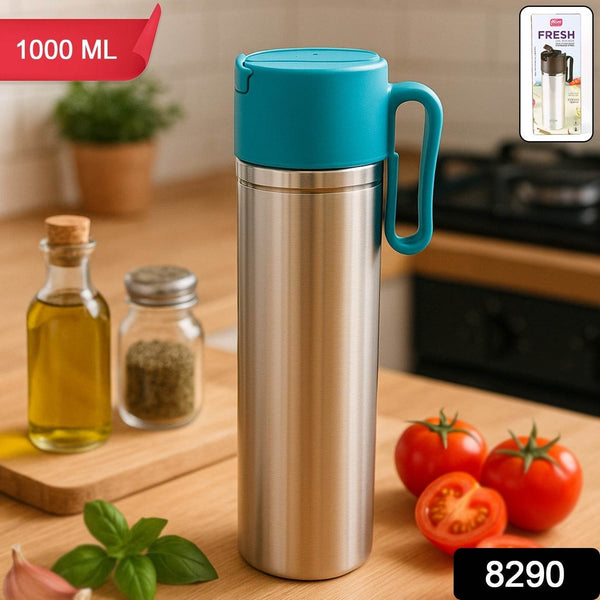 Supermom Stainless Steel Fresh Oil Pourer Bottle with Flip Lid and Handle Approx 1000ML (1 Pc) - dailyneed.life