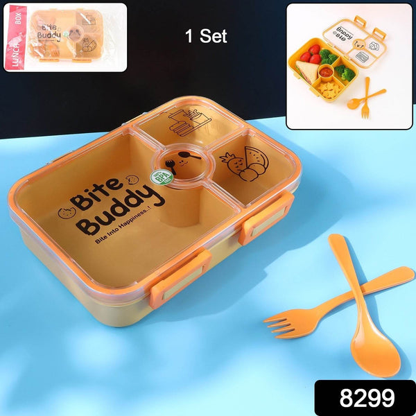 Bite Buddy 4-Compartment Leak-Resistant Plastic Lunch Box with Spoon & Fork - dailyneed.life