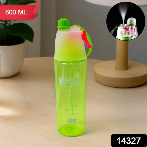 Plastic Dual Function Sports Water Bottle with Built-in Mist Spray and Leakproof Cap (600ML / 1 Pc) - dailyneed.life