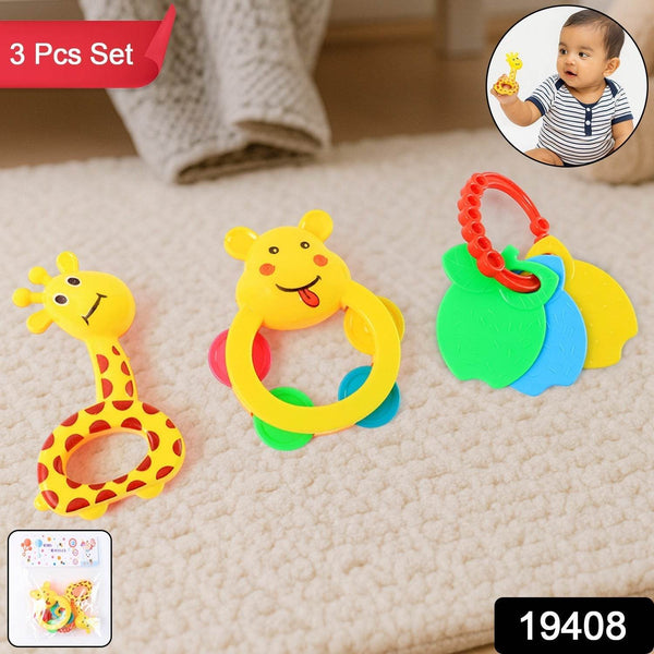 3 Pcs Set Colorful Animal Shape Baby Rattle Toy - dailyneed.life