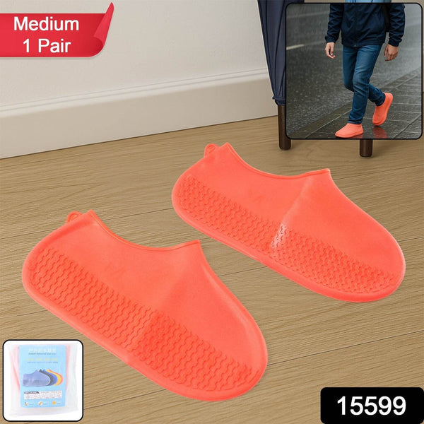 Orange Non-Slip Silicone Rain Reusable Anti skid Waterproof Fordable Boot Shoe Cover (1 Pair) - dailyneed.life