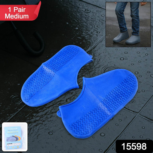 Blue Non-Slip Silicone Rain Reusable Anti skid Waterproof Fordable Boot Shoe Cover (1 Pair) - dailyneed.life