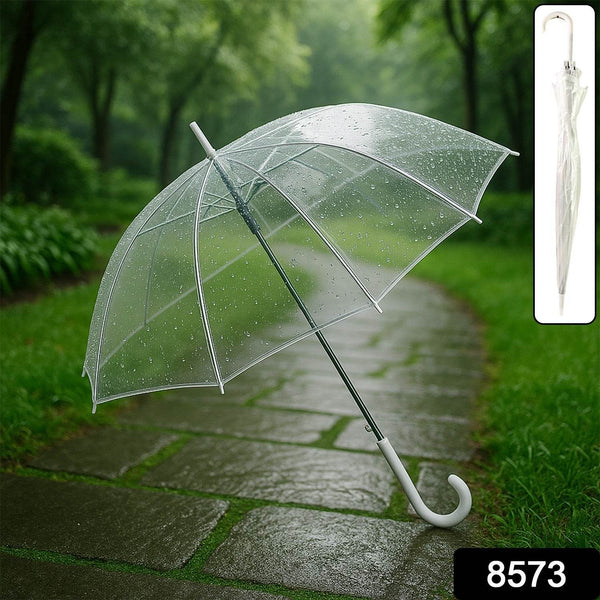 Premium Transparent Dome Umbrella with Curved Handle (1 Pc) - dailyneed.life