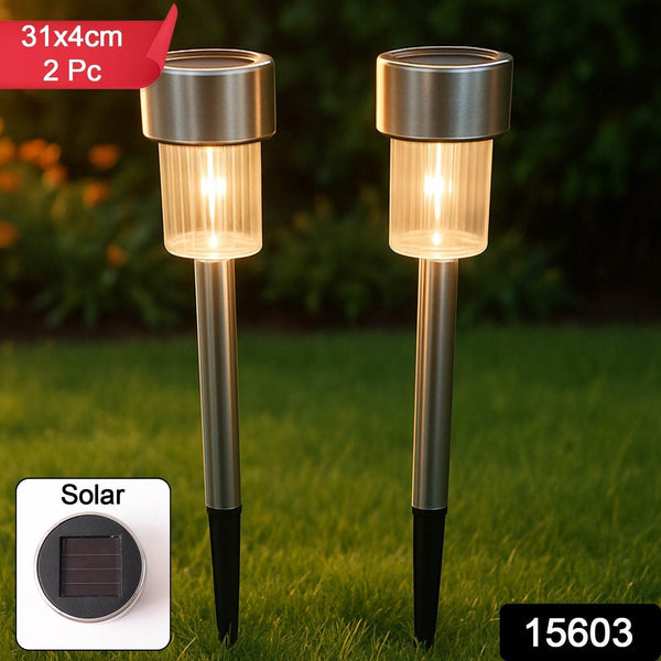 Solar-Powered Stainless Steel Garden Pathway Lights 31x4 cm (2 Pc) - dailyneed.life