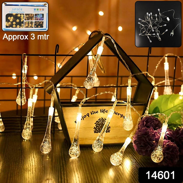 Decorative LED Lighting Chain with Crystal Water Drop Bulbs Approx 3 Mtr (1 Pc) - dailyneed.life