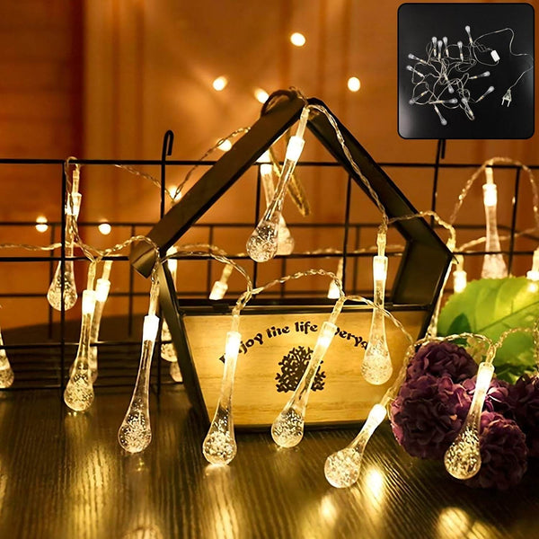 Decorative LED Lighting Chain with Crystal Water Drop Bulbs Approx 3 Mtr (1 Pc) - dailyneed.life