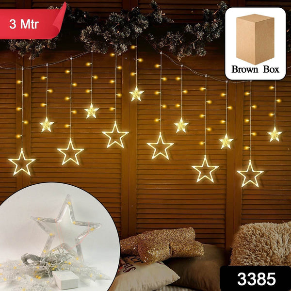 12 Stars LED Curtain String Lights with 8 Flashing Modes for Home Decoration, Diwali & Wedding LED Christmas Light Indoor and Outdoor Light ,Festival Decoration (Warm White / With Box) - dailyneed.life