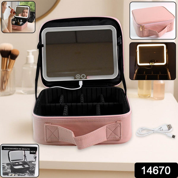 Pink Premium LED Light Makeup Organizer Box (1 Pc) - dailyneed.life