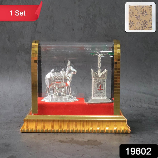 Decorative Kamdhenu Cow with Calf and Tulsi Plant Idol Set - dailyneed.life