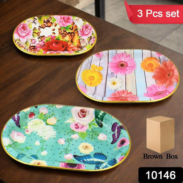 Plastic Flower Printed Design Serving Tray (3 Pcs Set / Mix Color) - dailyneed.life