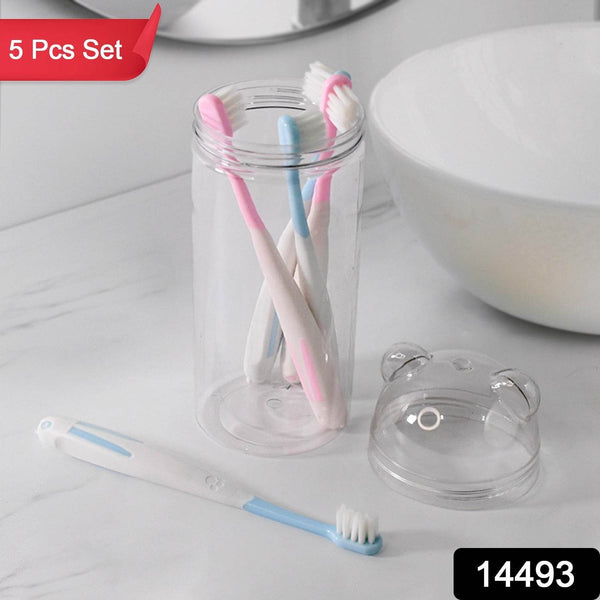 Multipurpose Travel-Friendly Toothbrush Holder with 5 Soft Bristle Toothbrushes - dailyneed.life
