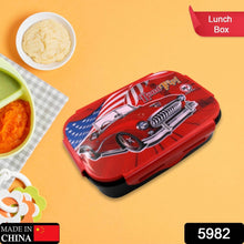 Beautiful Car Design Printed Plastic Lunch Box With Inside Small Box & Spoon for Kids, Air Tight Lunch Tiffin Box for Girls Boys, Food Container, Specially Designed for School Going Boys and Girls - dailyneed.life