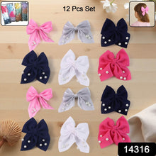 Hair Bow Knot Clip Suitable For Girls (12 Pc / Multicolour & Mix Design) Hair accessories - dailyneed.life