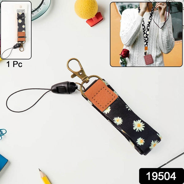 Floral Print Neck Lanyard Strap with Clip Hook & Mobile String (1 Pc) - dailyneed.life