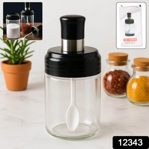 Clear Glass Spice Jar with Integrated Spoon & Airtight Lid (250ml Approx) - dailyneed.life