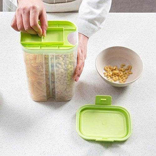 Plastic 2 Sections Air Tight Transparent Food Grain Cereal Storage Container (2 ltr) (With Box) - dailyneed.life
