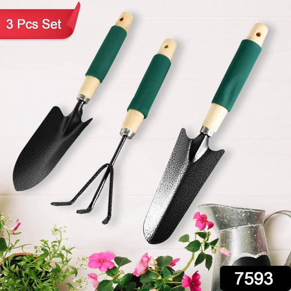 Gardening Tools - Hand Cultivator, Trowel, Heavy Duty with Ergonomic Wooden Handle for Transplanting and Digging (3 Pcs Set) - dailyneed.life