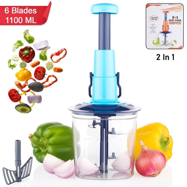 6 Blades Manual Hand-Press Vegetable Chopper (1100 ML / Mix Color) - dailyneed.life