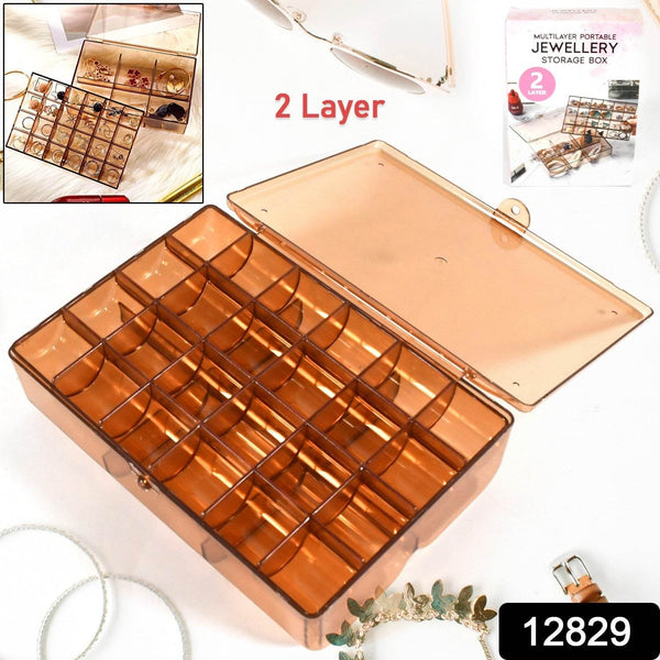 2 layer Acrylic Jewelry Storage Box Dustproof Earring Box, Storage Box Portable Nail Art Storage Case, 24-Grid Small and 6-Grid Big case Makeup Vanity Box (1 Pc / 30 Compartment) - dailyneed.life