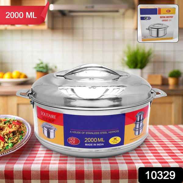 Royal Unique Hot Pot Stainless Steel Insulated Serving Casserole with Lid Handle (2000 ML) - dailyneed.life