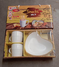 Snacks Hut Ceramic Tea / Cups Set With Heart Shape Plastic Serving Platter, Milk Cup / Mug, Coffee Cup, Tea Cup BPA Free Food Grade, or Outdoor for Household Gift For Birthday (3 Pcs Set) - dailyneed.life