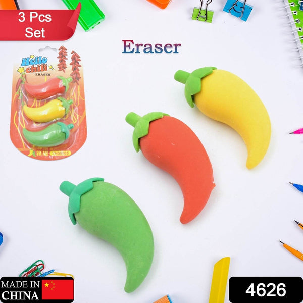 3D Fancy Colorful Chili Shape Erasers – Mini Novelty Eraser Set (3 Pc) - dailyneed.life