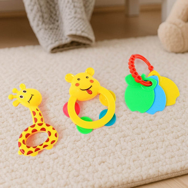 3 Pcs Set Colorful Animal Shape Baby Rattle Toy - dailyneed.life