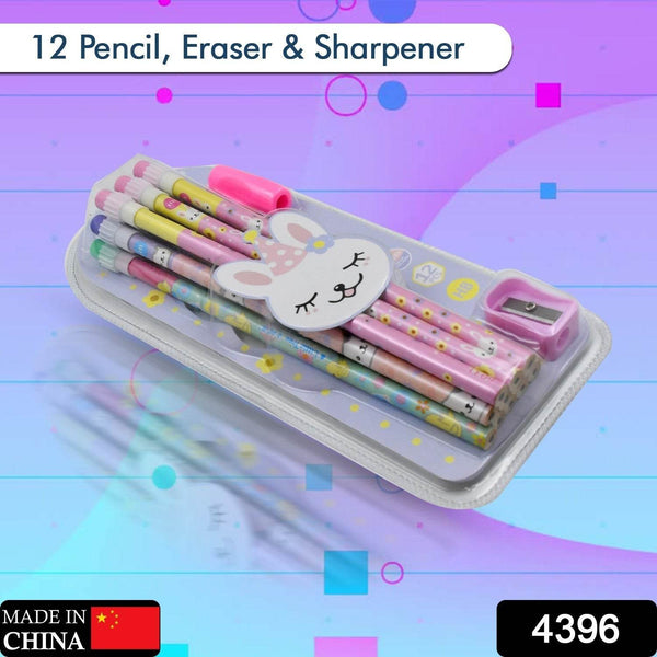 Cute Rabbit Bear Drawing Graphite Writing Pencil Set with Pencil Sharpener & Eraser, Pencil and Eraser Set with Eraser for Kids, for Girls, Fancy School Stationary, Birthday Party Return Gift (14 Pc Set) - dailyneed.life