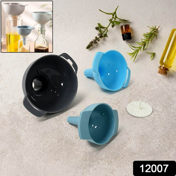 3 in 1 Kitchen Funnel Set of 3, Funnel for Filling Bottle, Small Canning Funnel with Handle, Food Grade Plastic Funnel with Detachable Strainer Filter for Liquid, Dry Ingredients, and Powder - dailyneed.life