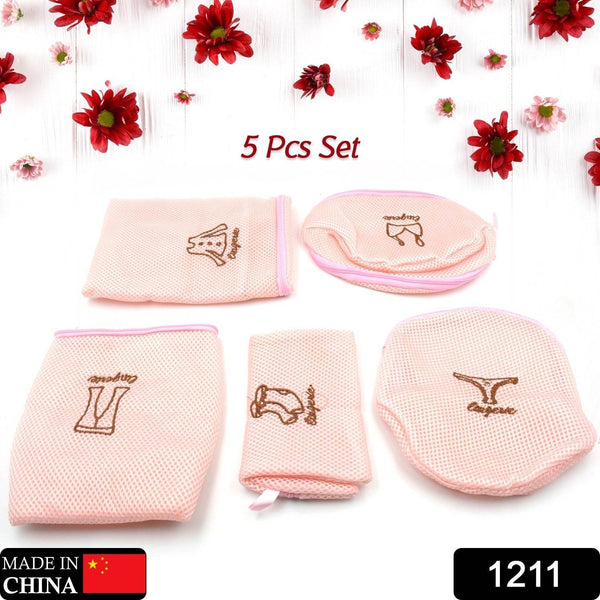 5pc Zippered Mesh Laundry Wash Bags Foldable Delicates Lingerie Socks, Underwear Blouse, Hosiery, Stocking and Lingerie Washing Machine Clothes Protection Net (5 Pc Set) - dailyneed.life