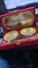 Gold Silver Plated 2 Bowl 2 Spoon Tray Set Brass with Red Velvet Gift Box Serving Dry Fruits Desserts Gift - dailyneed.life
