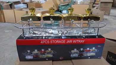 Storage Jar Set One Set with 4 Jars with Lids, Tray & 4 Spoon for Coffee, Tea, Sugar for Storage jar With Tray for Home Kitchen - dailyneed.life