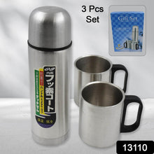 Double Wall Stainless Steel Thermos Flask 500ml Vacuum Insulated Gift Set with Two Cups Hot & Cold, Stainless Steel, Diwali Gifts for Employees, Corporate Gift Item (3 Pcs Set) - dailyneed.life
