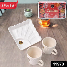 Cerntric Ceramic Tea Cup With Plastic Square Shape Serving Platter Milk Cup 3pc Set - dailyneed.life