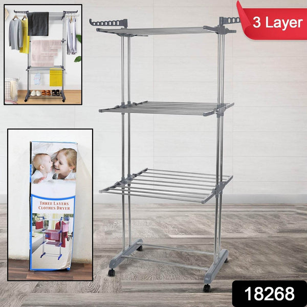 Premium Heavy Duty Stainless Steel 3 Layer Foldable Cloth Drying Stand (1 Set / With Color Box) - dailyneed.life