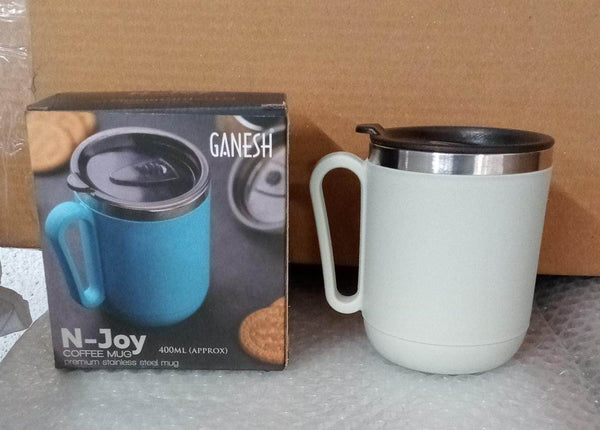 Ganesh Premium Stainless Steel Coffee Mug with heat resistant mug lid. Approx 400Ml mug. - dailyneed.life