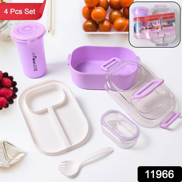 Plastic Lunch Box With Small Box, Bottle & Sponn for Kids Lunch Box (4 Pc Set) - dailyneed.life