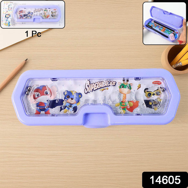 Cartoon Character Printed Plastic Pencil Box with Built-in Maze Puzzle Game (1 Pc) - dailyneed.life