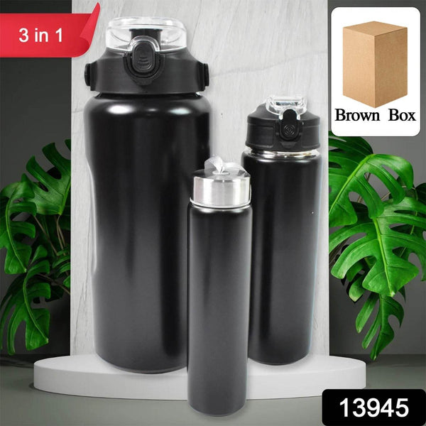 3 In 1 Stainless Steel Insulated Water Bottle, Double Wall Vacuum (3 Pcs Set / Different Size) - dailyneed.life