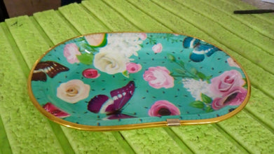 Small Plastic Flower Printed Design Serving Tray (1 Pc / 27 x 18 CM / Mix Color) - dailyneed.life