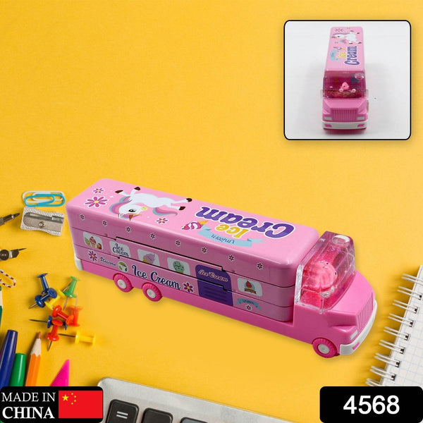 Double Decker Magic Truck Compass Multi Level Metal Truck Compass Pencil Case with Movable Wheels & Sharpener (Mix Design) - dailyneed.life
