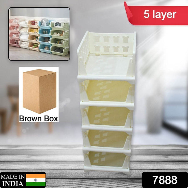 5 Layer Stackable Multifunctional Storage,for Clothes Foldable Drawer Shelf Basket Utility Cart Rack Storage Organizer Cart for Kitchen, Pantry Closet, Bedroom, Bathroom, Laundry (5 Layer 1 Pc) - dailyneed.life