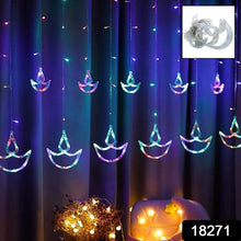 Multicolor 12 Diya Curtain String Lights, Window Curtain Lights with 8 Flashing Modes Decoration Light (Multi Color) - dailyneed.life