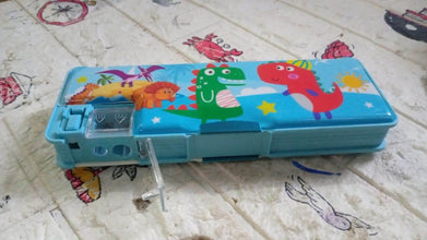 Plastic Multipurpose Compass Box – Double Deck Pencil Case with 2 Compartments & Cartoon Organizer (1 Pc, Mix Design) - dailyneed.life
