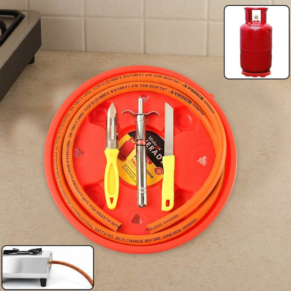 Mishra's 5-Piece Multipurpose LPG Kitchen Combo Set with Gas Pipe, Cylinder Trolley, Knife, Lighter & Peeler - dailyneed.life